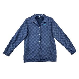 Nike Icon Women's Checkered Coaches Jacket Black Grey Teal Swoosh Snap Front XS